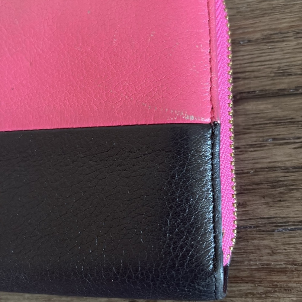 [Kate Spade] Two-Tone Zip-Around Long Colorblock Pink & Black Designer Wallet - Picture 5 of 12
